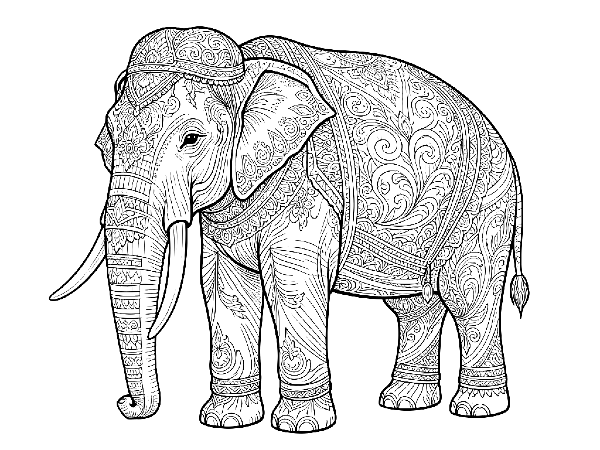 Ausmalbild Indischer Elefant Ausmalbild für Erwachsene aus der Kategorie Tiere - kostenlos ausdrucken