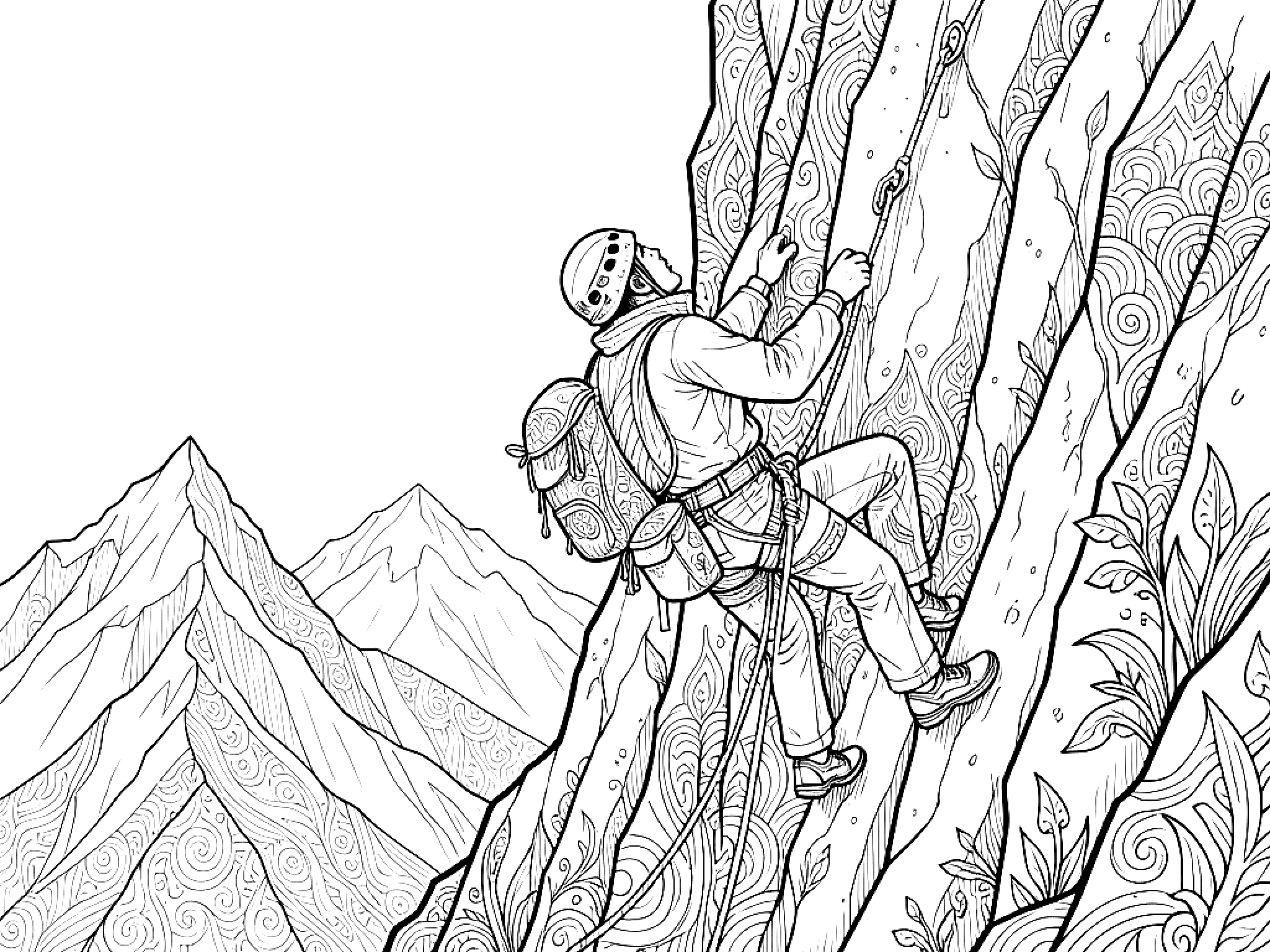 Ausmalbild Kletterer Ausmalbild für Teenager aus der Kategorie Sport & Freizeit - kostenlos ausdrucken