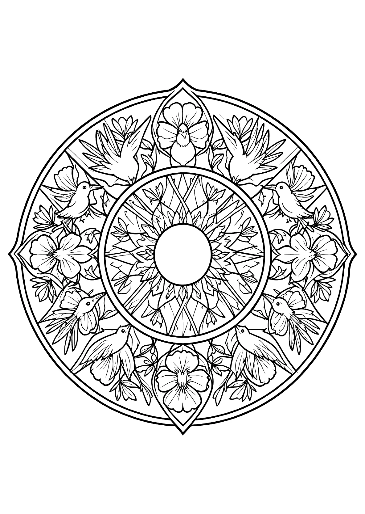 Kolibris-Mandala - Kostenloses Ausmalbild zum Ausdrucken