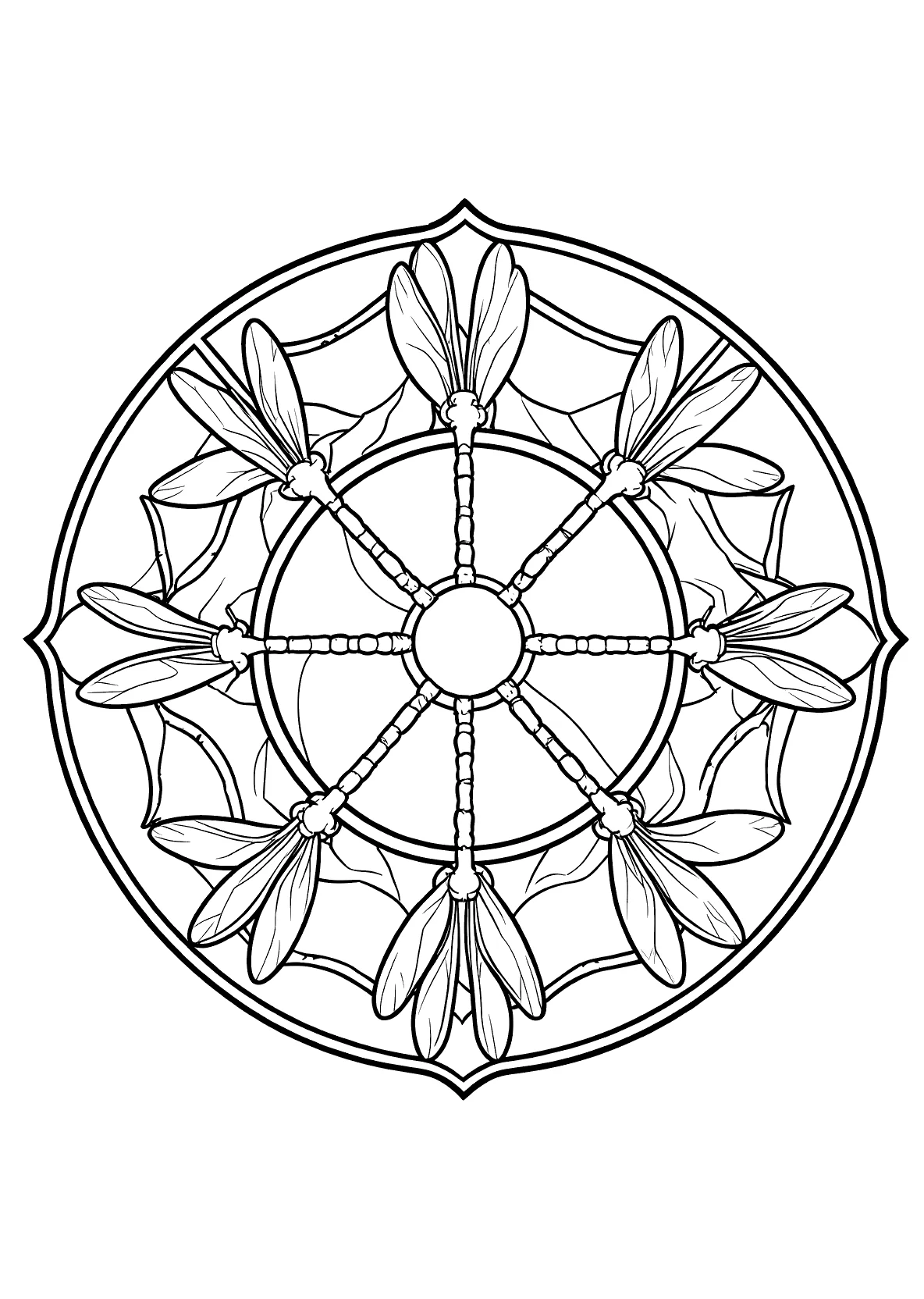 Libellen-Mandala - Kostenloses Ausmalbild zum Ausdrucken