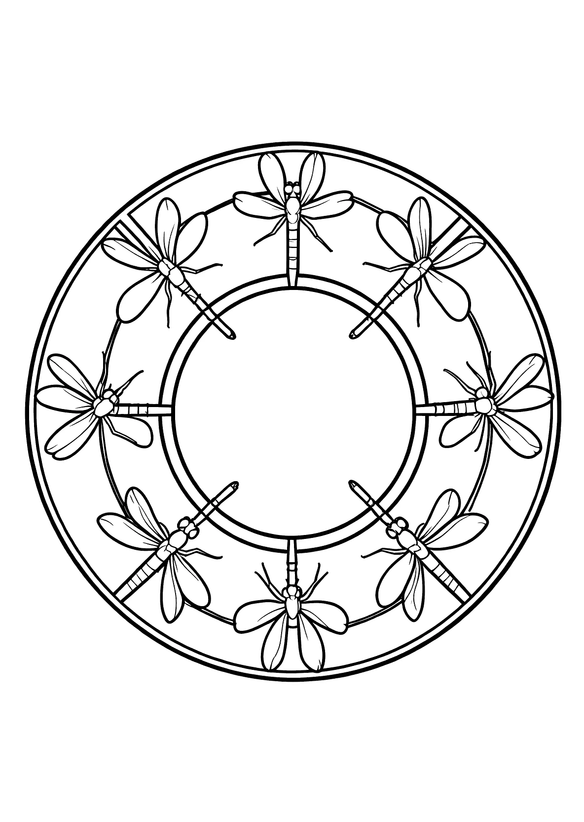 Libellen-Mandala - Kostenloses Ausmalbild zum Ausdrucken
