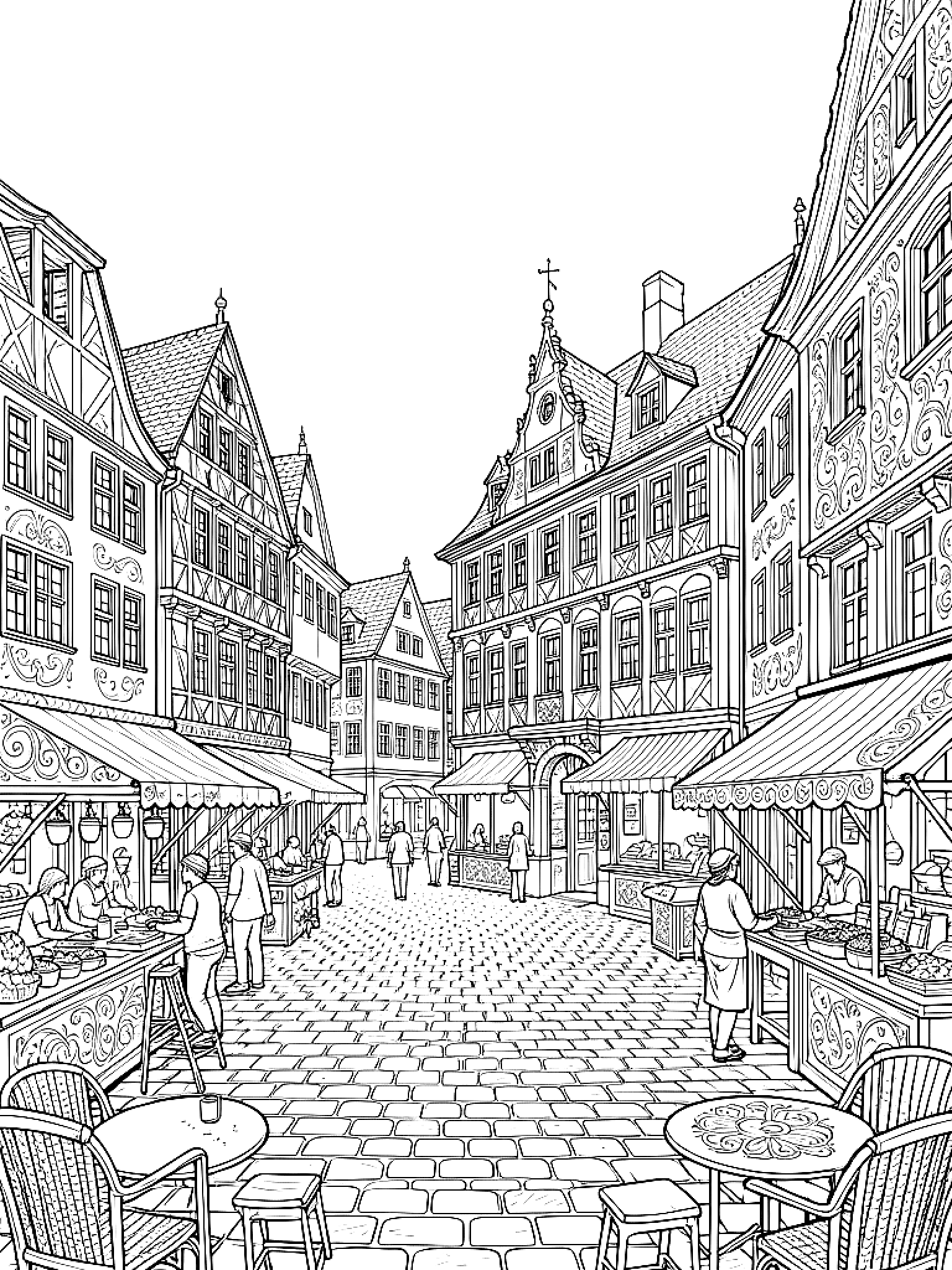 Ausmalbild Marktplatz Halle (Saale) Ausmalbild für Erwachsene aus der Kategorie Städte & Sehenswürdigkeiten - kostenlos ausdrucken