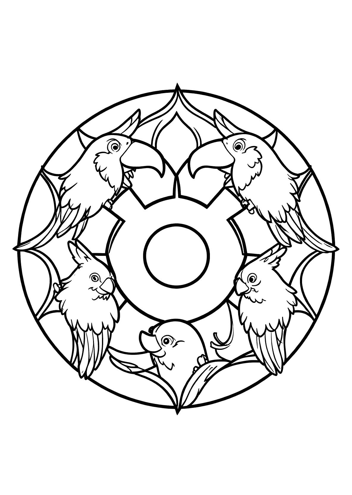 Papageien-Mandala - Kostenloses Ausmalbild zum Ausdrucken