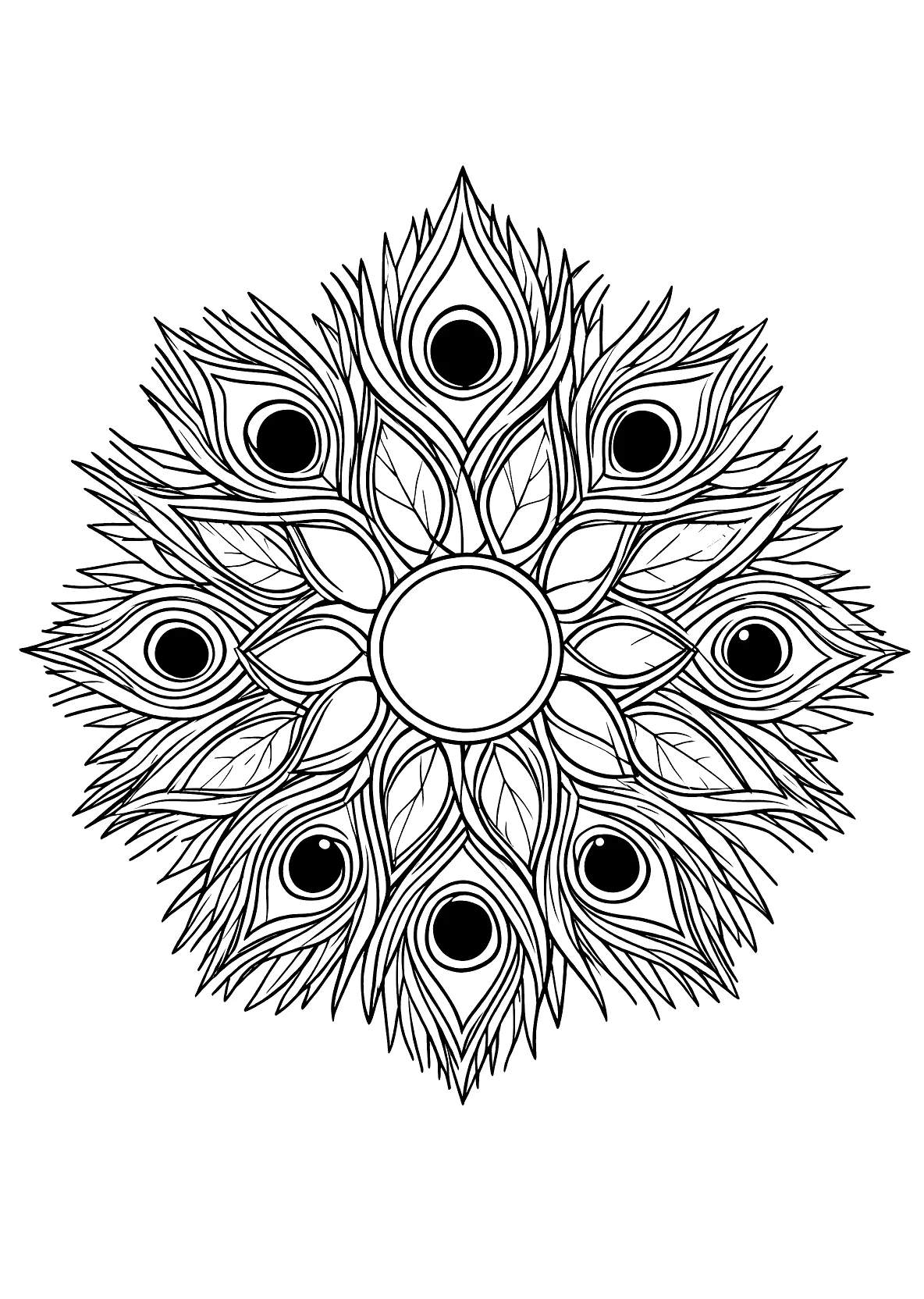 Pfauen-Mandala - Kostenloses Ausmalbild zum Ausdrucken