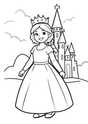 Prinzessin mit Krone - Kostenloses Ausmalbild zum Ausdrucken