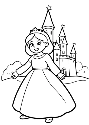Prinzessin mit Krone - Kostenloses Ausmalbild zum Ausdrucken