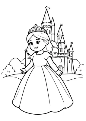 Prinzessin mit Krone - Kostenloses Ausmalbild zum Ausdrucken