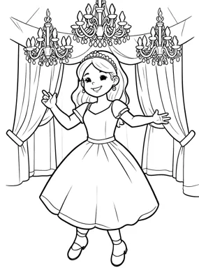 Prinzessin tanzt - Kostenloses Ausmalbild zum Ausdrucken