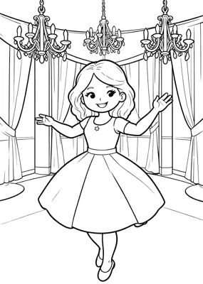 Prinzessin tanzt - Kostenloses Ausmalbild zum Ausdrucken