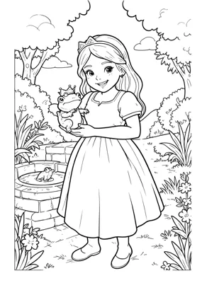 Prinzessin und Frosch - Kostenloses Ausmalbild zum Ausdrucken