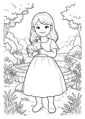 Prinzessin und Frosch - Kostenloses Ausmalbild zum Ausdrucken