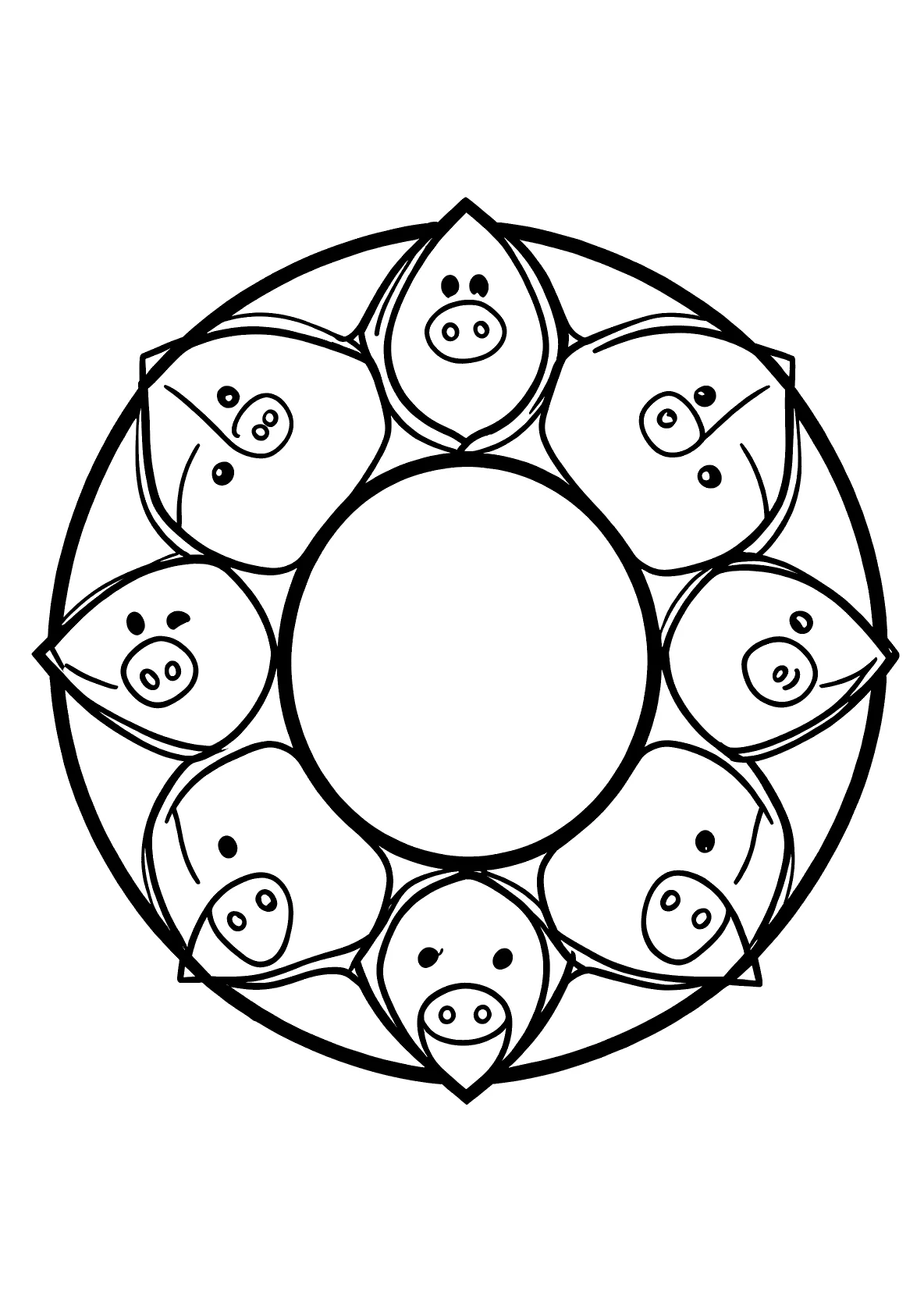 Schweine-Mandala - Kostenloses Ausmalbild zum Ausdrucken