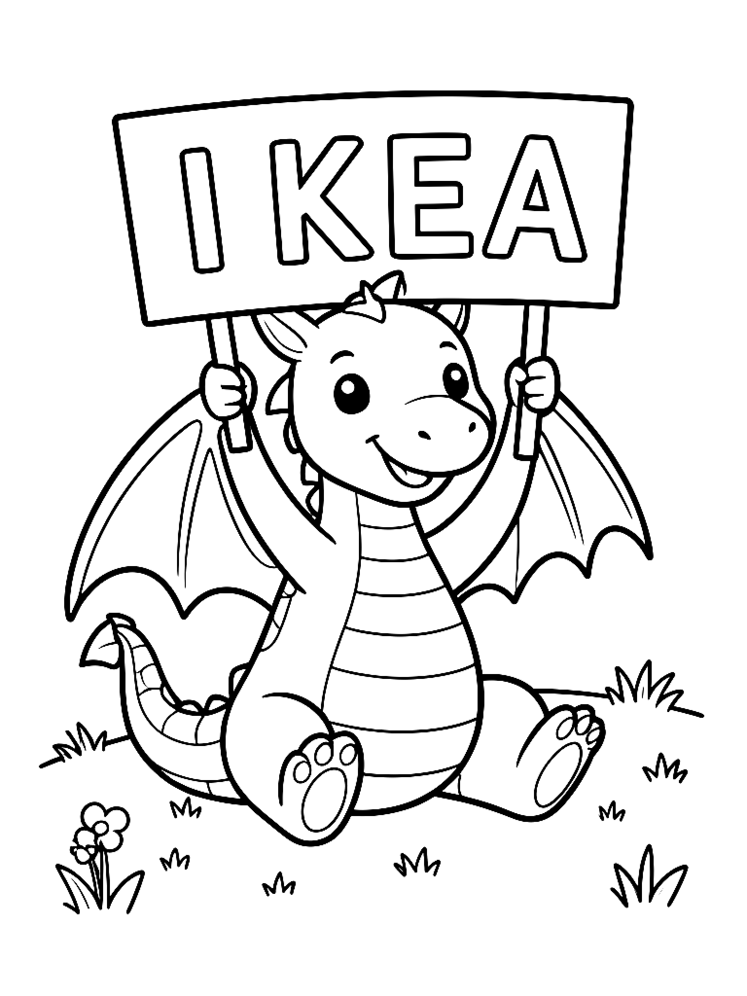 Ausmalbild Sitzender Drache Ausmalbild für Vorschulkinder aus der Kategorie Fantasie & Märchen - kostenlos ausdrucken