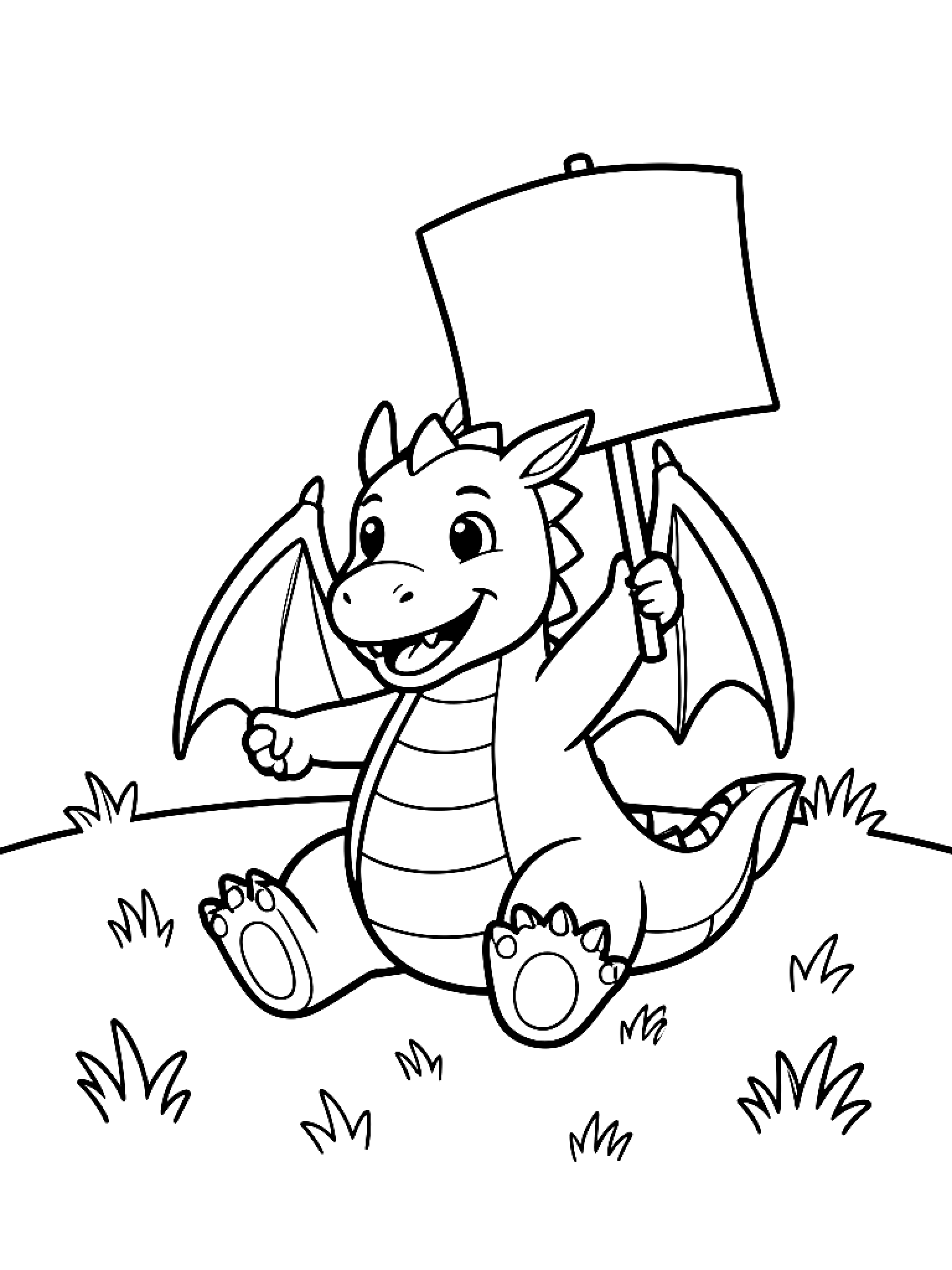 Ausmalbild Sitzender Drache Ausmalbild für Vorschulkinder aus der Kategorie Fantasie & Märchen - kostenlos ausdrucken