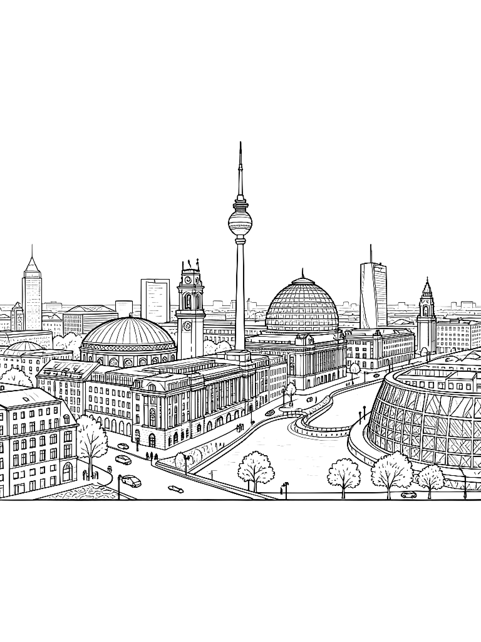 Ausmalbild Skyline Berlin Ausmalbild für Teenager aus der Kategorie Städte & Sehenswürdigkeiten - kostenlos ausdrucken
