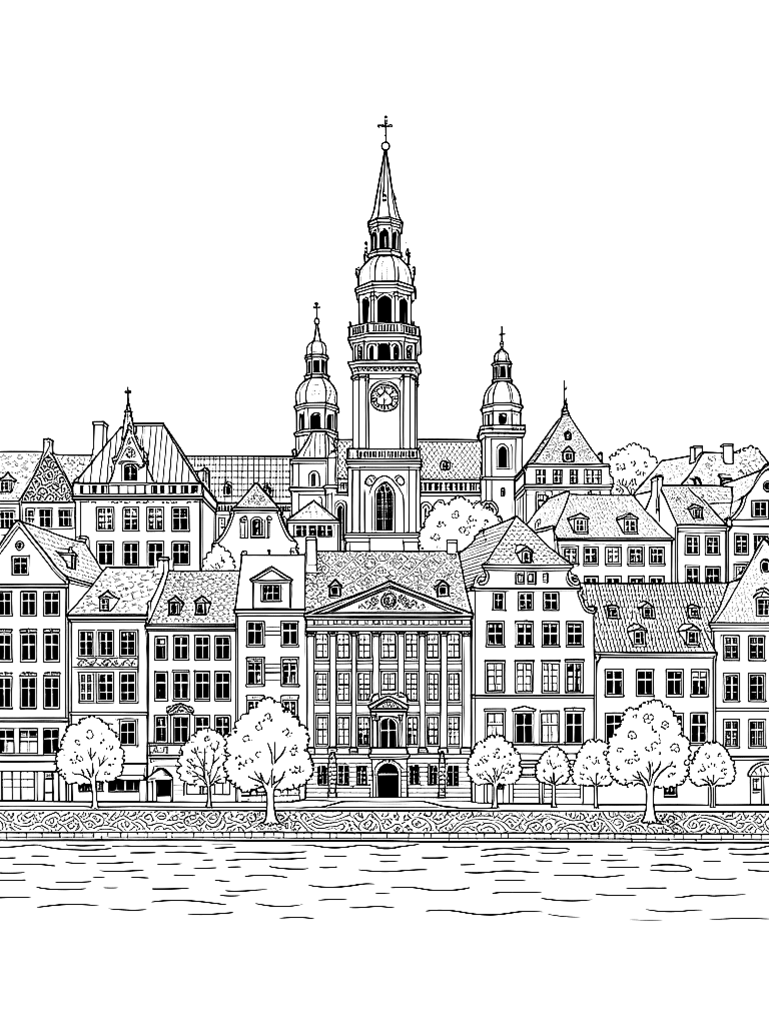 Ausmalbild Skyline Halle (Saale) Ausmalbild für Teenager aus der Kategorie Städte & Sehenswürdigkeiten - kostenlos ausdrucken