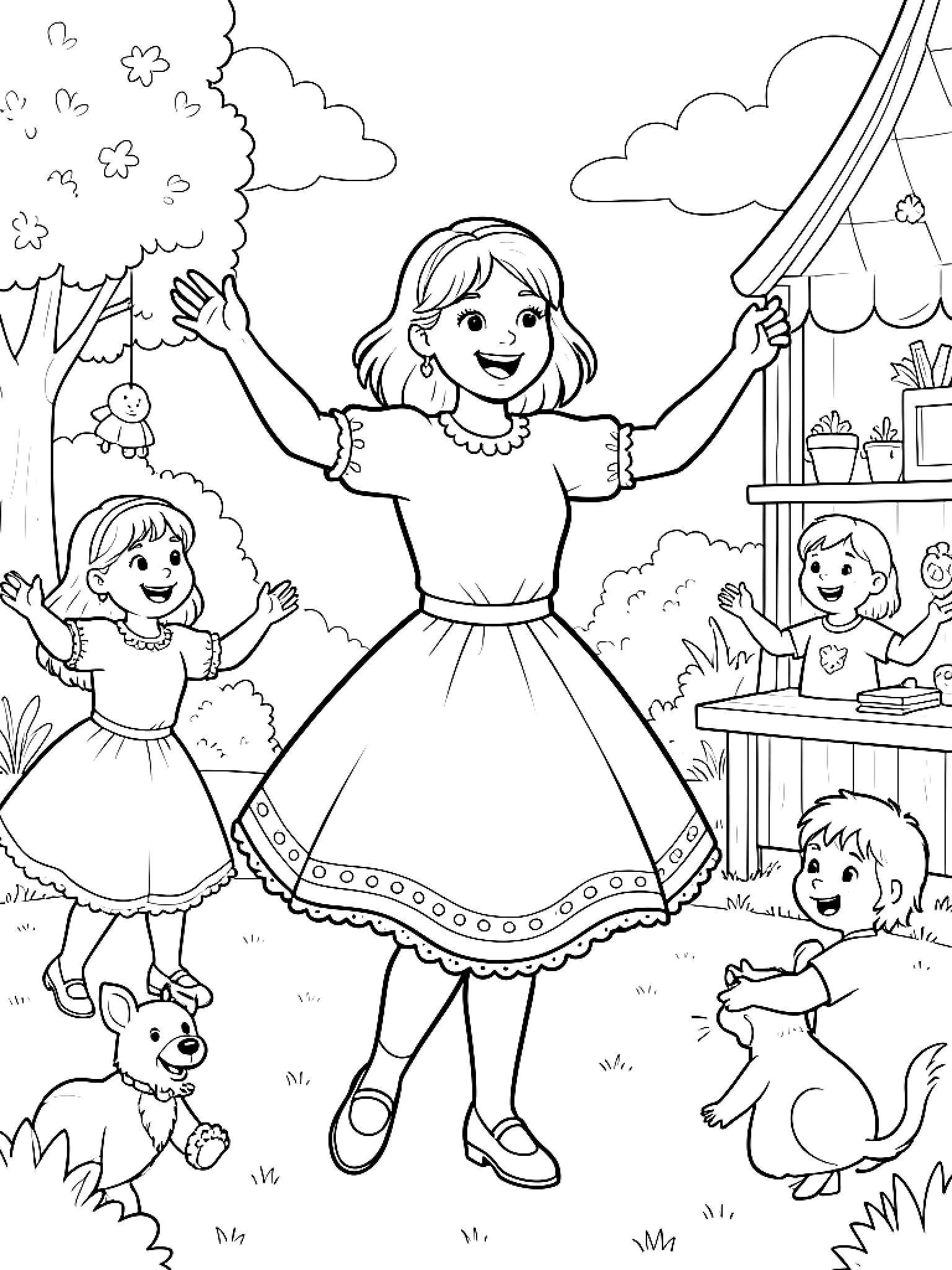 Ausmalbild Tanzende Frau Ausmalbild für Grundschulkinder aus der Kategorie Menschen & Berufe - kostenlos ausdrucken