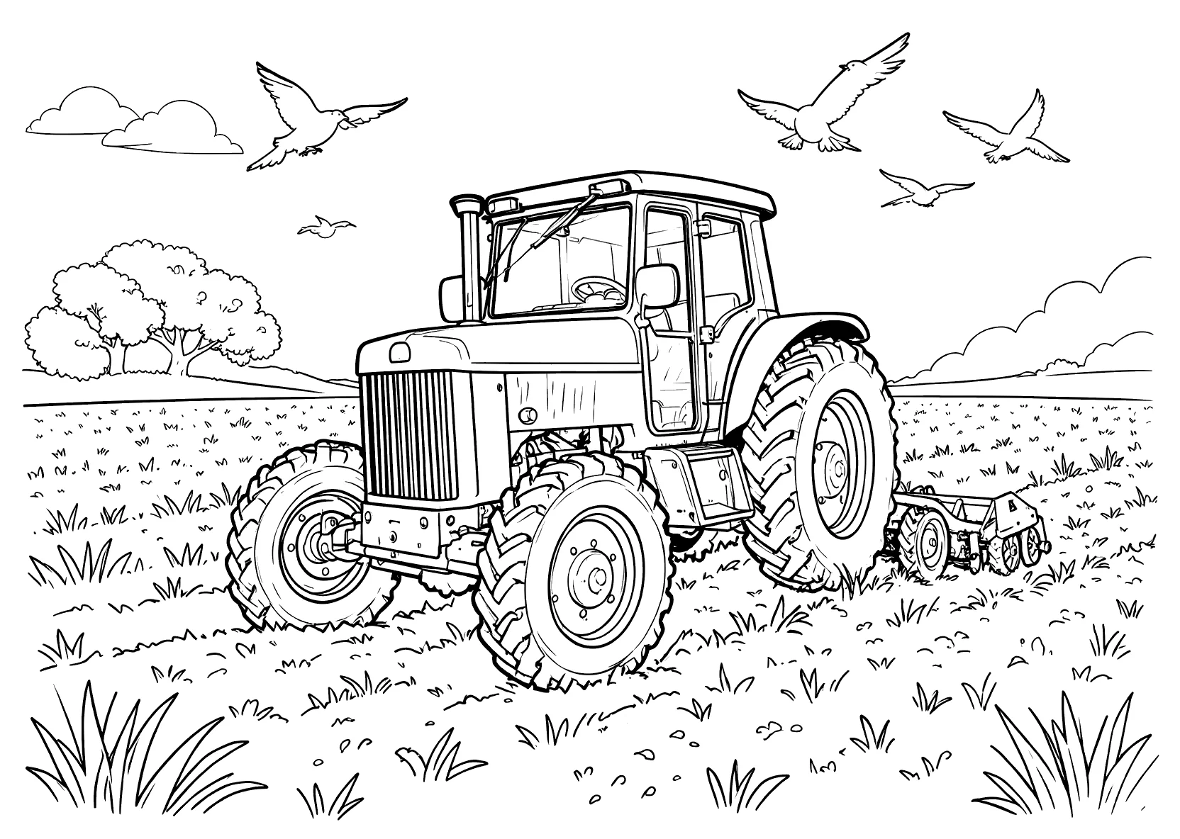 Traktor pflügt - Kostenloses Ausmalbild zum Ausdrucken