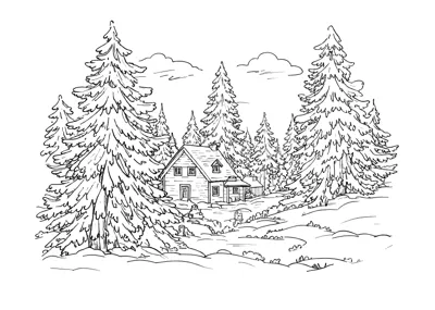 Winterlandschaft - Kostenloses Ausmalbild zum Ausdrucken