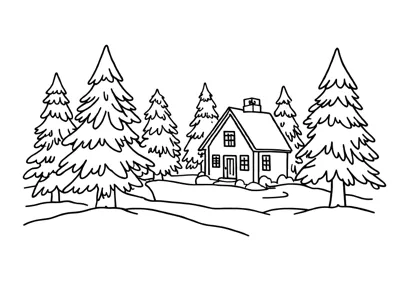 Winterlandschaft - Kostenloses Ausmalbild zum Ausdrucken