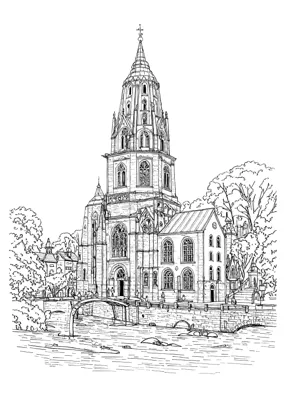 Zürich Grossmünster - Kostenloses Ausmalbild zum Ausdrucken