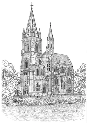 Zürich Grossmünster - Kostenloses Ausmalbild zum Ausdrucken