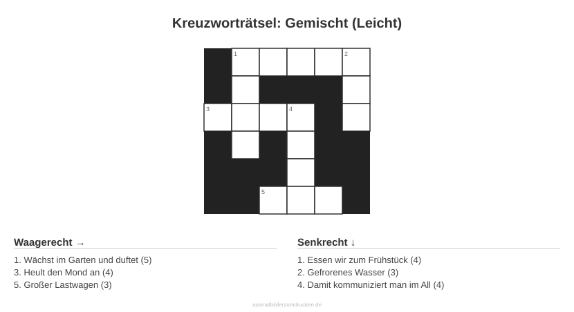Kreuzworträtsel Kreuzworträtsel: Gemischt (Leicht) aus der Kategorie Sonstiges - kostenlos ausdrucken