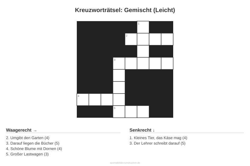 Kreuzworträtsel Kreuzworträtsel: Gemischt (Leicht) aus der Kategorie Sonstiges - kostenlos ausdrucken