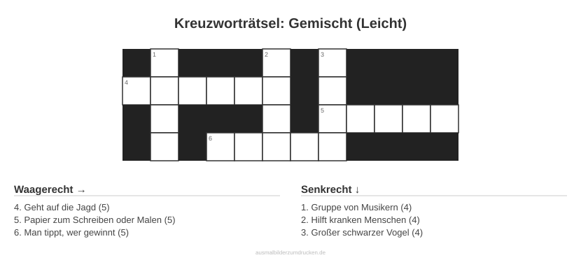 Kreuzworträtsel Kreuzworträtsel: Gemischt (Leicht) aus der Kategorie Sonstiges - kostenlos ausdrucken