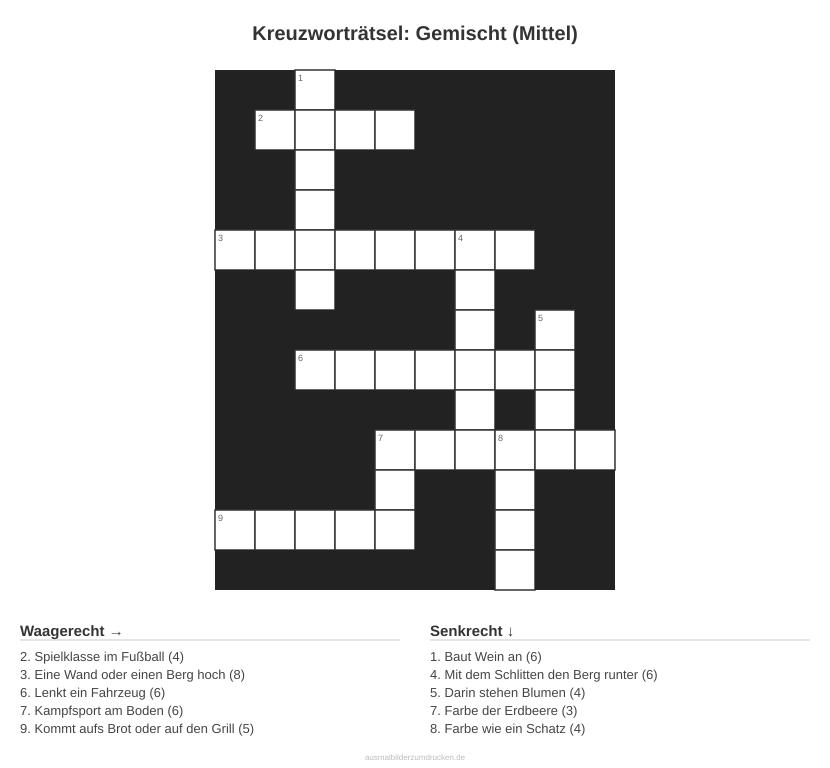 Kreuzworträtsel Kreuzworträtsel: Gemischt (Mittel) aus der Kategorie Sonstiges - kostenlos ausdrucken