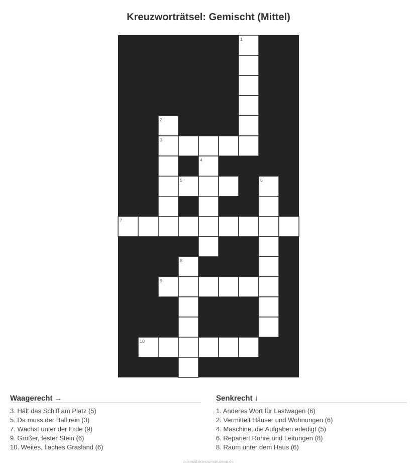 Kreuzworträtsel Kreuzworträtsel: Gemischt (Mittel) aus der Kategorie Sonstiges - kostenlos ausdrucken
