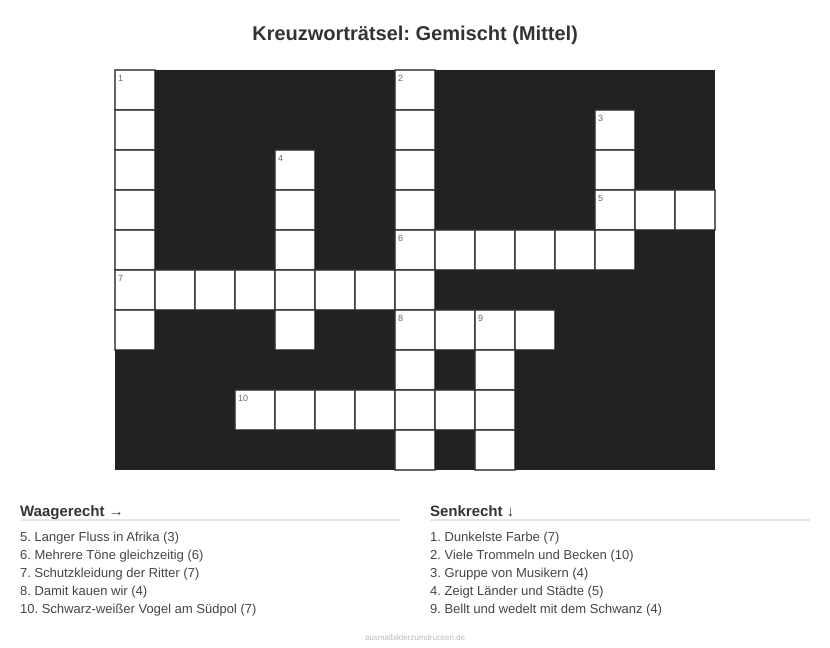 Kreuzworträtsel Kreuzworträtsel: Gemischt (Mittel) aus der Kategorie Sonstiges - kostenlos ausdrucken