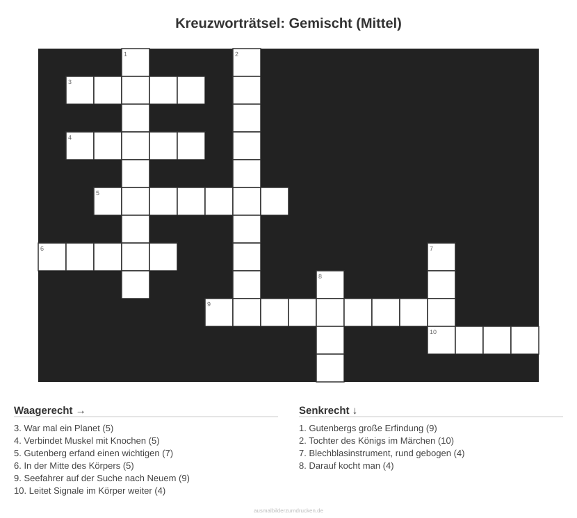 Kreuzworträtsel Kreuzworträtsel: Gemischt (Mittel) aus der Kategorie Sonstiges - kostenlos ausdrucken