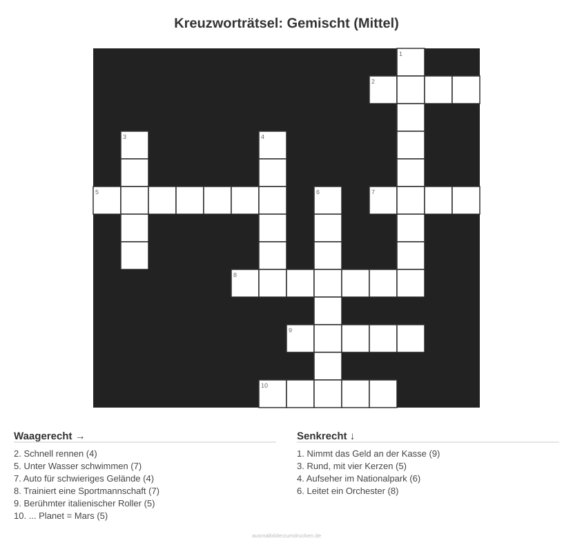 Kreuzworträtsel Kreuzworträtsel: Gemischt (Mittel) aus der Kategorie Sonstiges - kostenlos ausdrucken