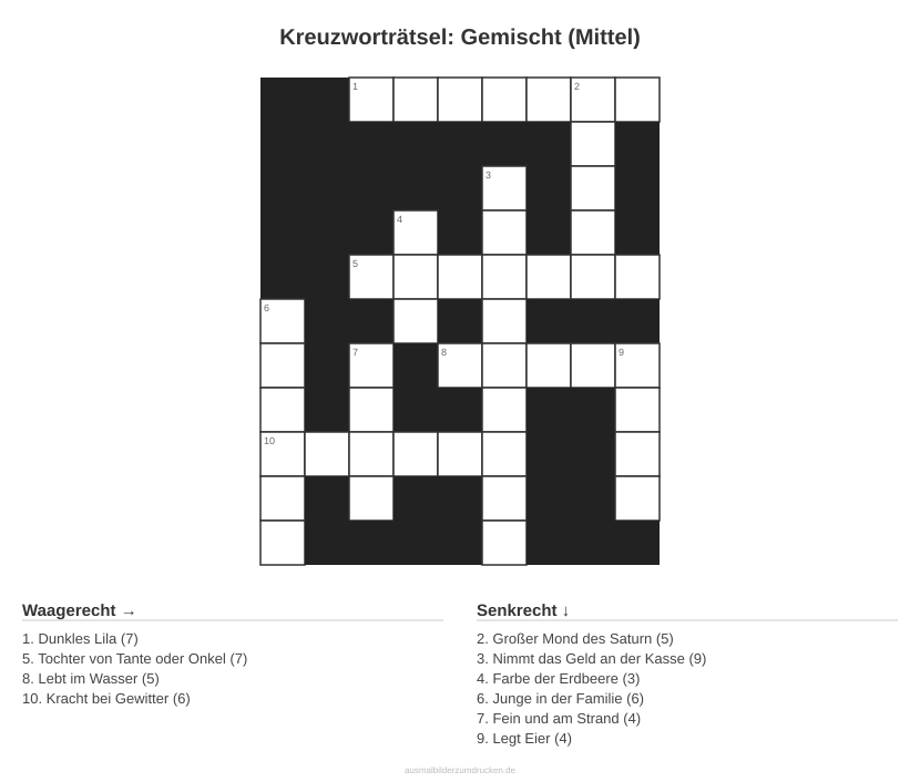 Kreuzworträtsel Kreuzworträtsel: Gemischt (Mittel) aus der Kategorie Sonstiges - kostenlos ausdrucken