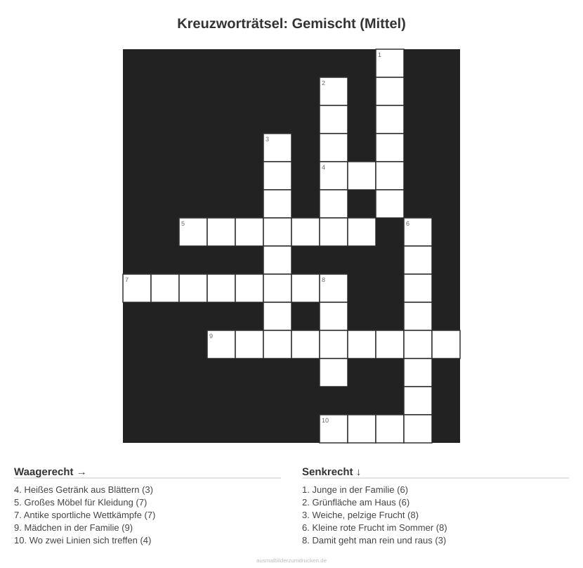 Kreuzworträtsel Kreuzworträtsel: Gemischt (Mittel) aus der Kategorie Sonstiges - kostenlos ausdrucken