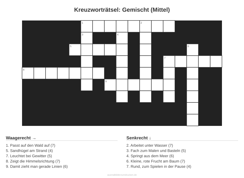 Kreuzworträtsel Kreuzworträtsel: Gemischt (Mittel) aus der Kategorie Sonstiges - kostenlos ausdrucken