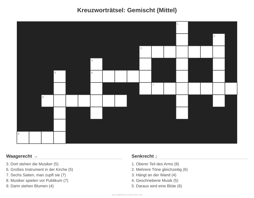 Kreuzworträtsel Kreuzworträtsel: Gemischt (Mittel) aus der Kategorie Sonstiges - kostenlos ausdrucken