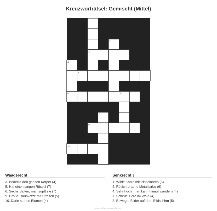 Kreuzworträtsel Kreuzworträtsel: Gemischt (Mittel) aus der Kategorie Sonstiges - kostenlos ausdrucken