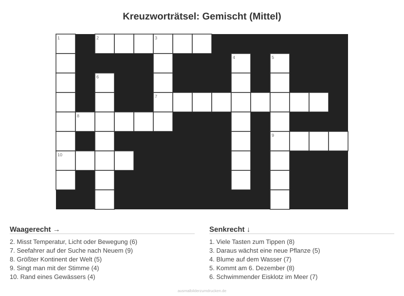 Kreuzworträtsel Kreuzworträtsel: Gemischt (Mittel) aus der Kategorie Sonstiges - kostenlos ausdrucken