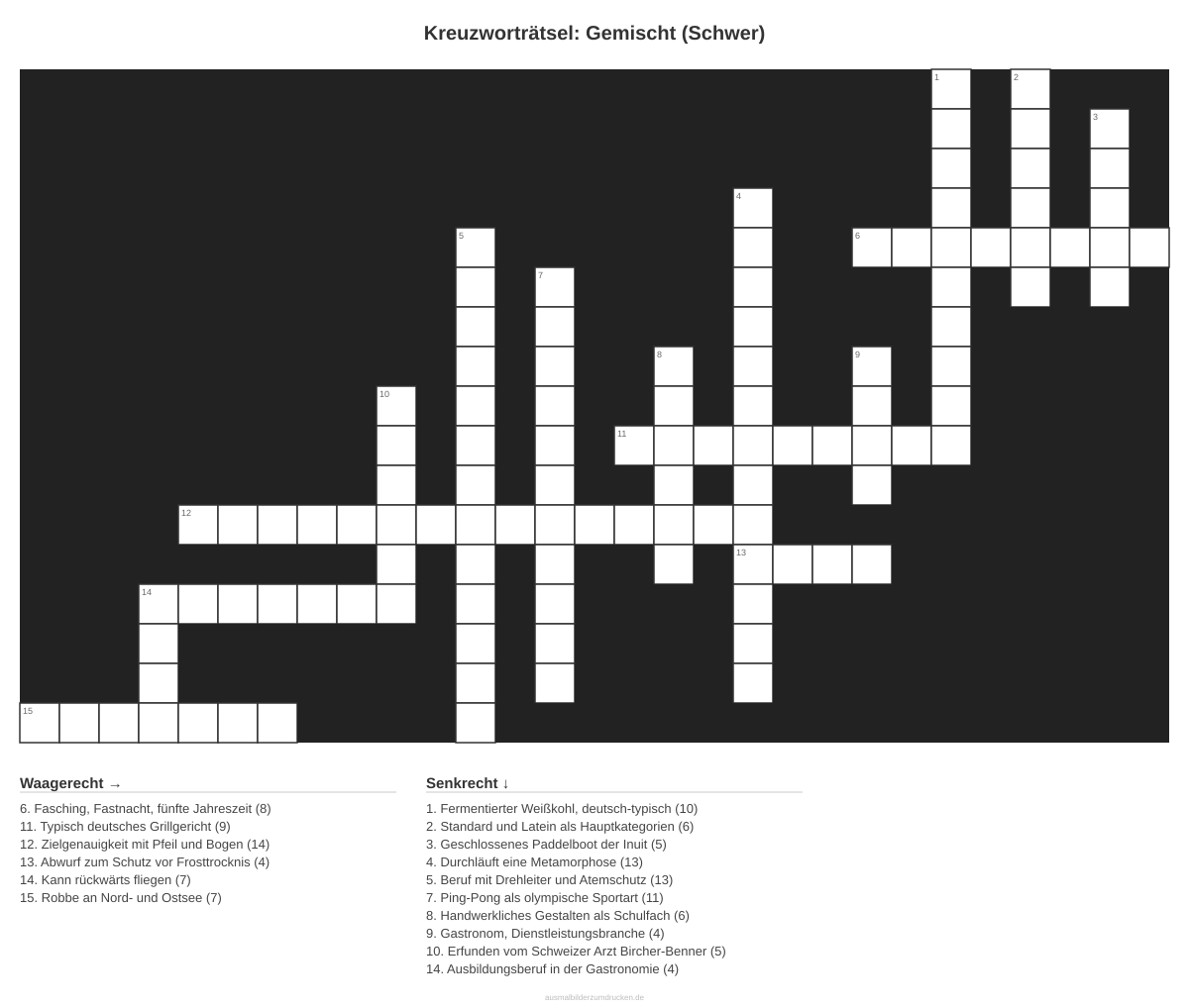 Kreuzworträtsel Kreuzworträtsel: Gemischt (Schwer) aus der Kategorie Sonstiges - kostenlos ausdrucken