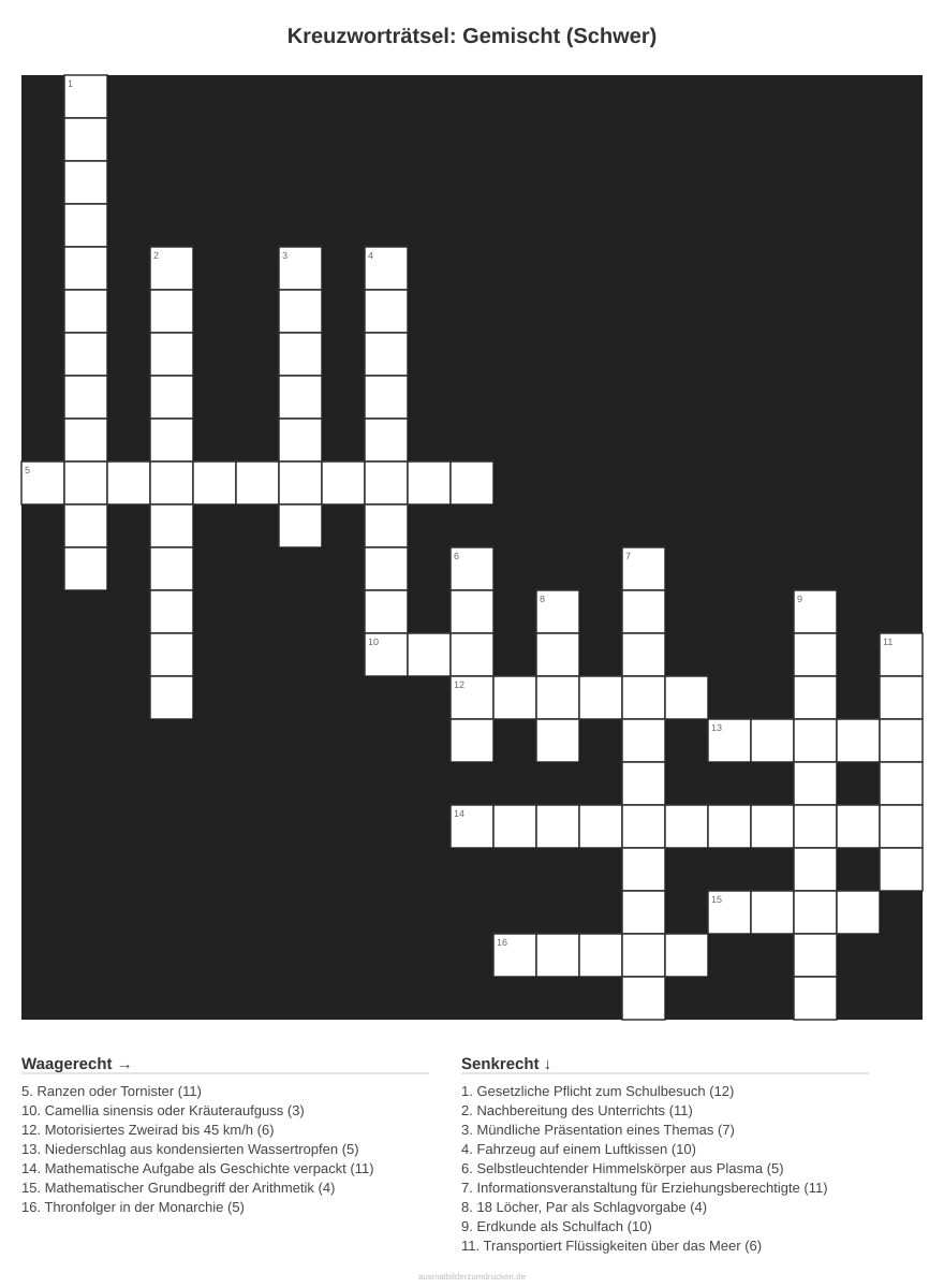 Kreuzworträtsel Kreuzworträtsel: Gemischt (Schwer) aus der Kategorie Sonstiges - kostenlos ausdrucken