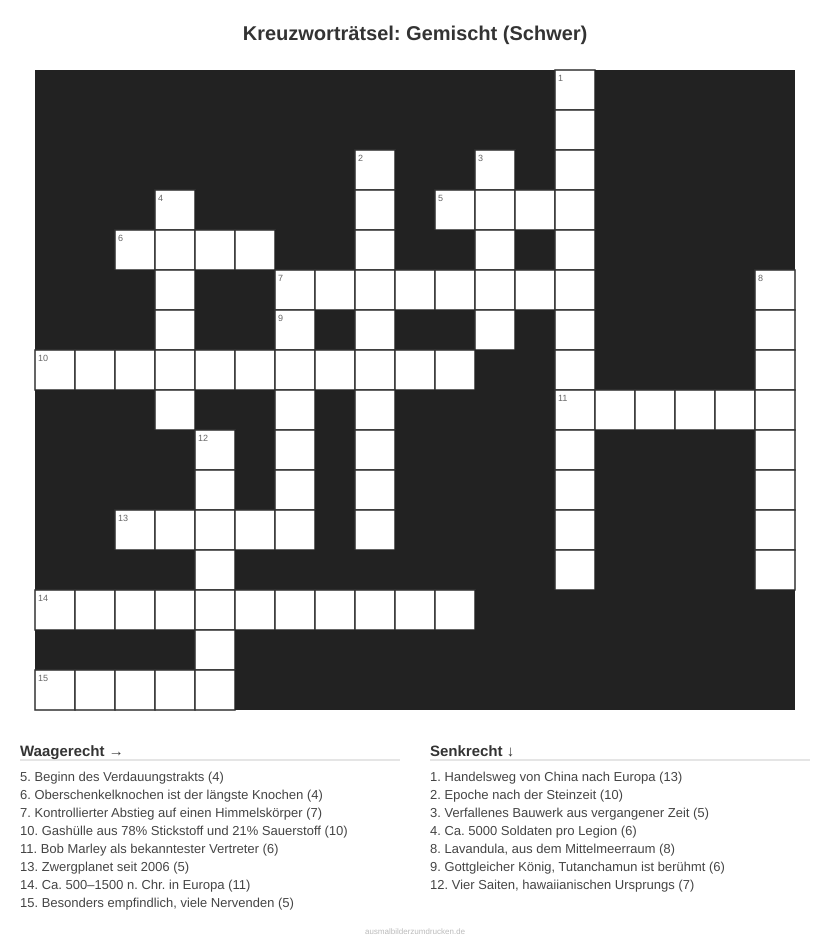 Kreuzworträtsel Kreuzworträtsel: Gemischt (Schwer) aus der Kategorie Sonstiges - kostenlos ausdrucken