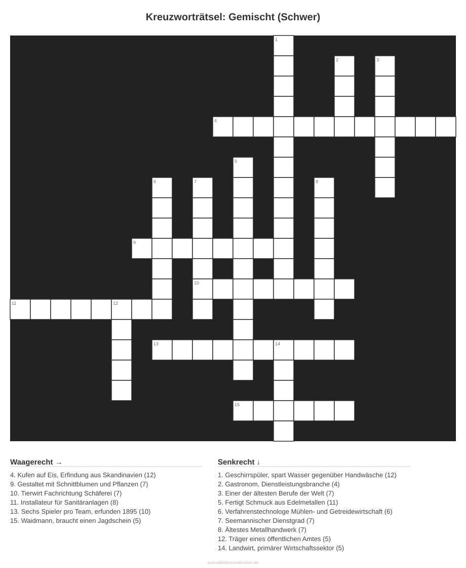 Kreuzworträtsel Kreuzworträtsel: Gemischt (Schwer) aus der Kategorie Sonstiges - kostenlos ausdrucken