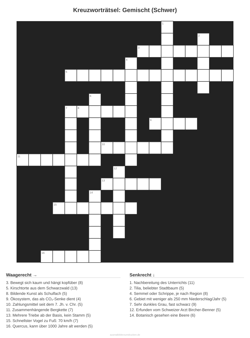 Kreuzworträtsel Kreuzworträtsel: Gemischt (Schwer) aus der Kategorie Sonstiges - kostenlos ausdrucken