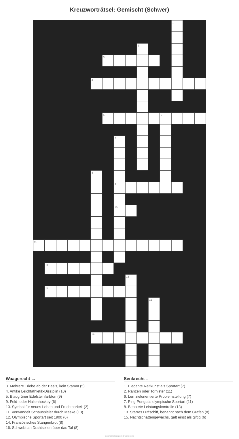 Kreuzworträtsel Kreuzworträtsel: Gemischt (Schwer) aus der Kategorie Sonstiges - kostenlos ausdrucken