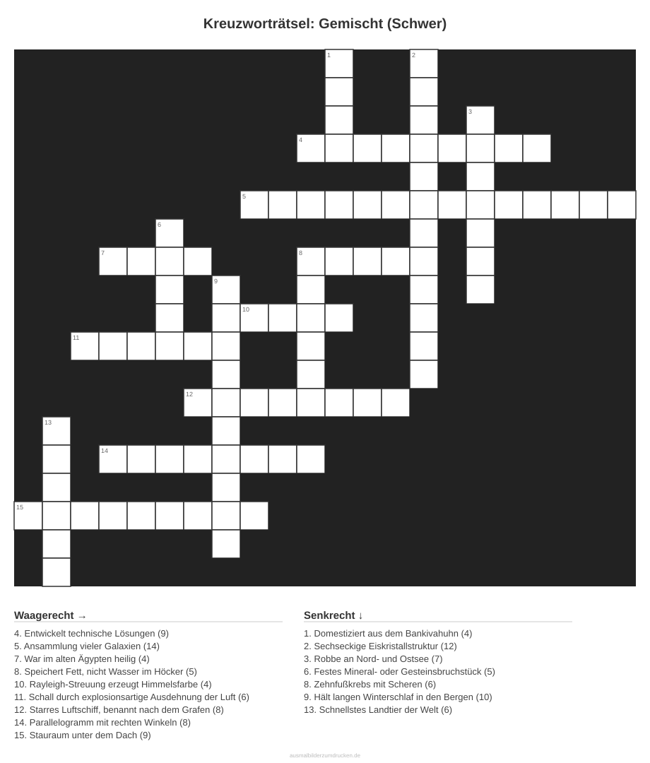 Kreuzworträtsel Kreuzworträtsel: Gemischt (Schwer) aus der Kategorie Sonstiges - kostenlos ausdrucken