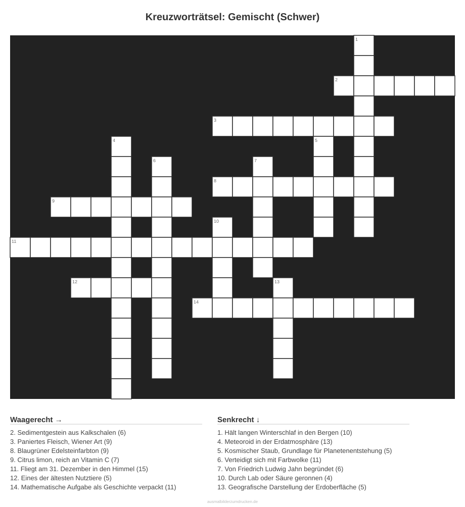 Kreuzworträtsel Kreuzworträtsel: Gemischt (Schwer) aus der Kategorie Sonstiges - kostenlos ausdrucken