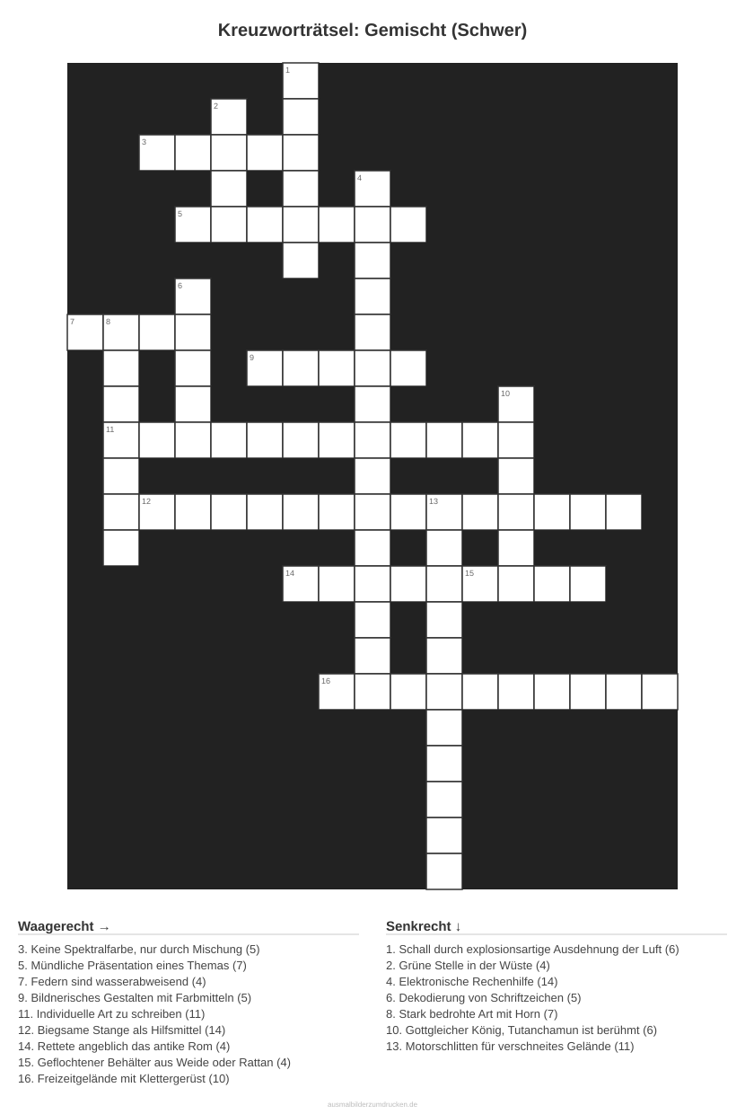 Kreuzworträtsel Kreuzworträtsel: Gemischt (Schwer) aus der Kategorie Sonstiges - kostenlos ausdrucken