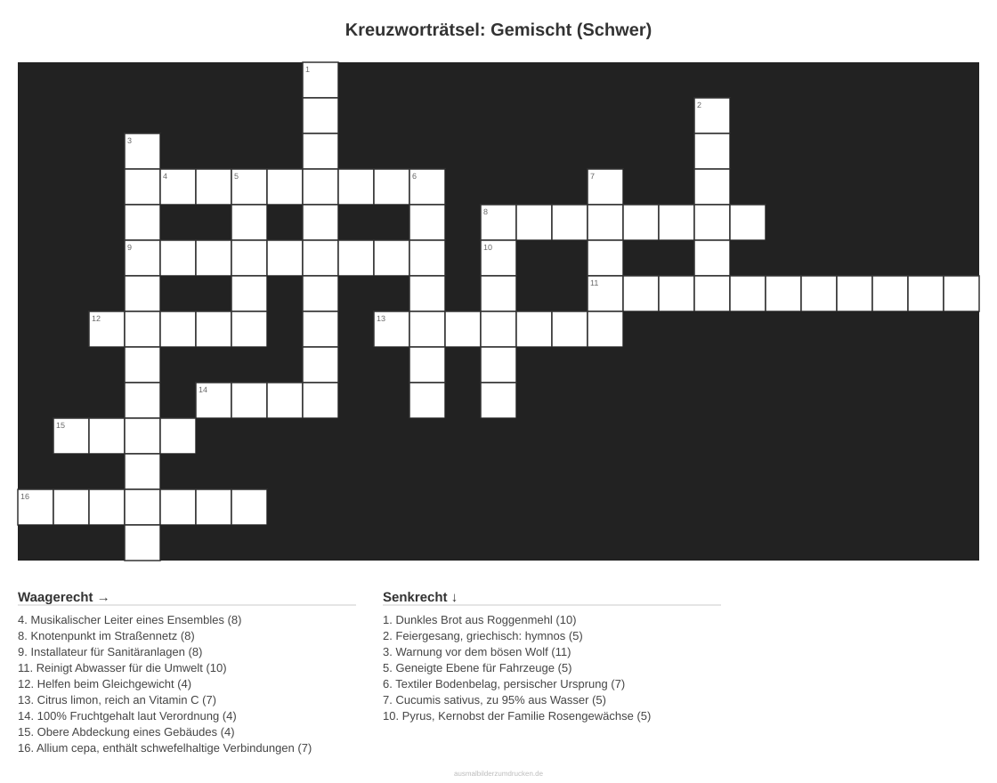 Kreuzworträtsel Kreuzworträtsel: Gemischt (Schwer) aus der Kategorie Sonstiges - kostenlos ausdrucken